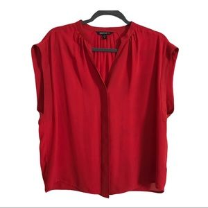 red cap sleeve button down blouse